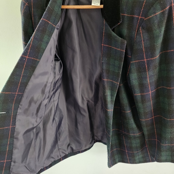 Vintage Sag Harbor Wool Blend Christmas Plaid Tartan Blazer - Picture 6 of 8
